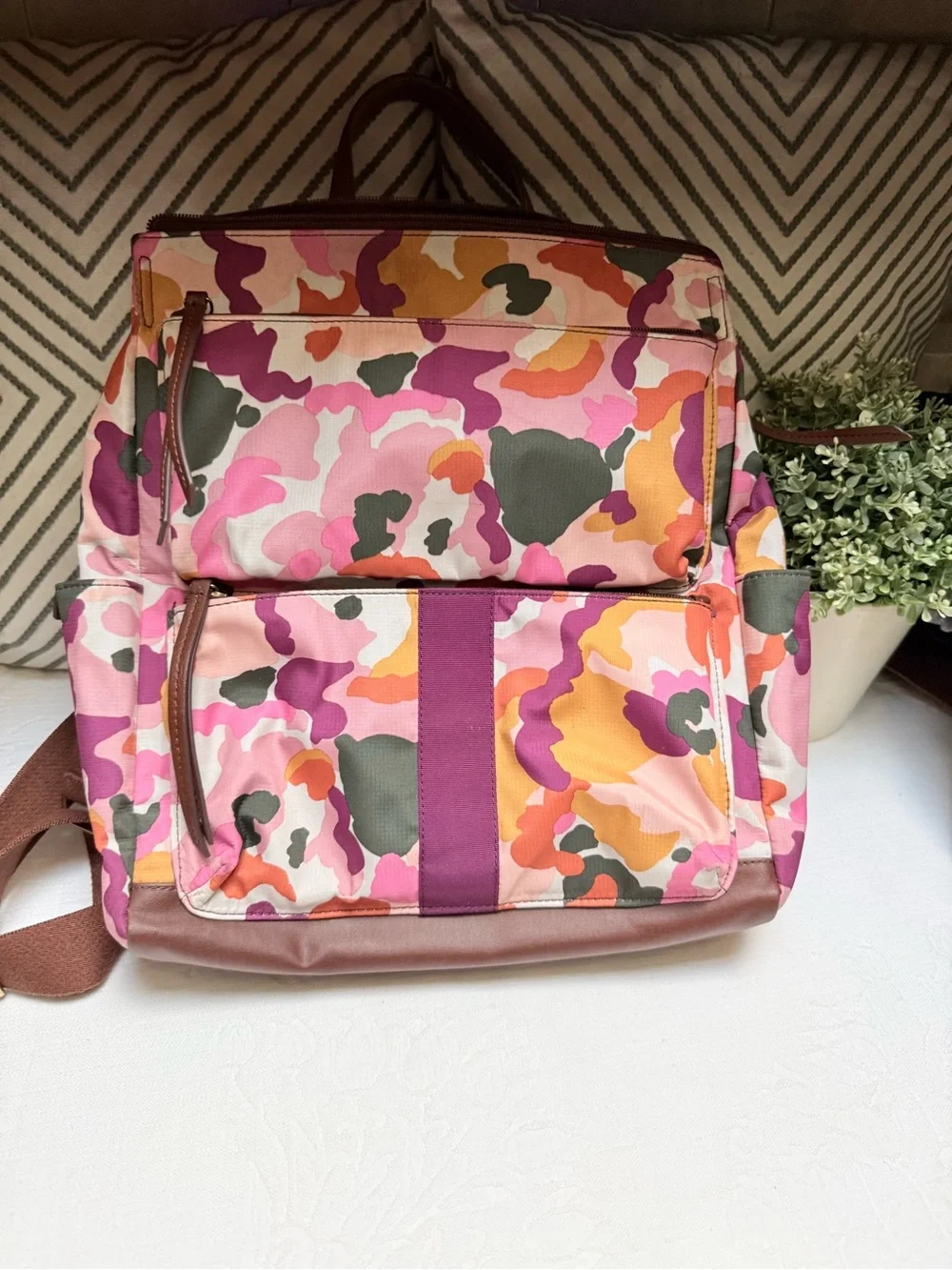 Fossil Pink Orange Multi Camo Backpack/Diaper  Tote